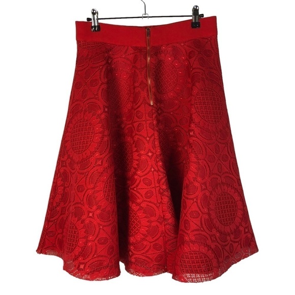 Windsor Red Sunflower Floral A-Line Midi Skirt M - Picture 2 of 3